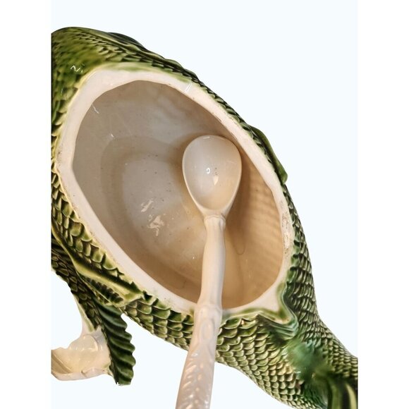 Fish-Shaped 2qt. Ceramic Soup Tureen with Serving Spoon 1950s Vintage Fish Lover - Picture 11 of 14